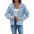 thumbnail image 2 of Women'S Cropped Cardigan Sweaters Boho Crochet Floral Embroidery Oversized Open Front Knit Sweater Outwear Blue S, 2 of 8