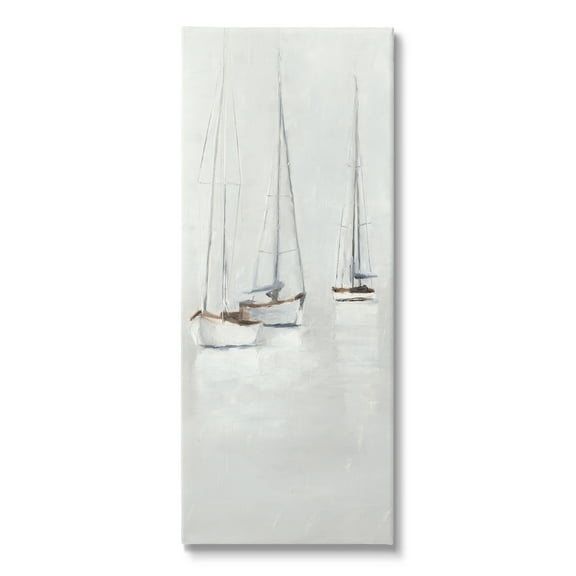 Stupell Industries Grey Sailboats Trio Transportation Painting Gallery Wrapped Canvas Print Wall Art, 10 x 24