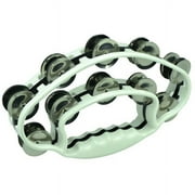 Directly Cheap Ergonomic-Grip Double-Ring Butterfly-Shape Tambourine, 20 Jingles, White
