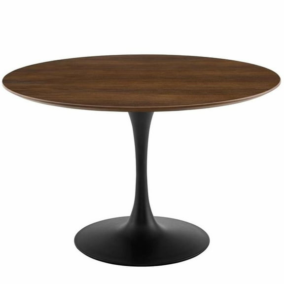 Hawthorne Collections 48" Round MDF Wood and Veneer Dining Table in Black/Walnut
