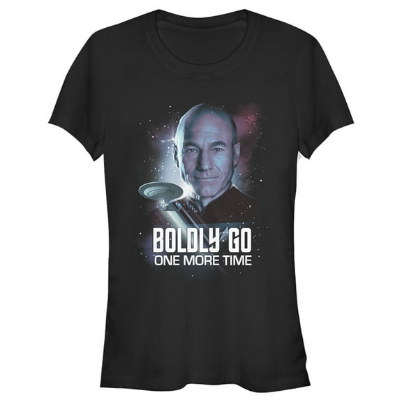 Junior's Star Trek: The Next Generation Captain Picard Boldly Go One More Time  Graphic Tee Black Small