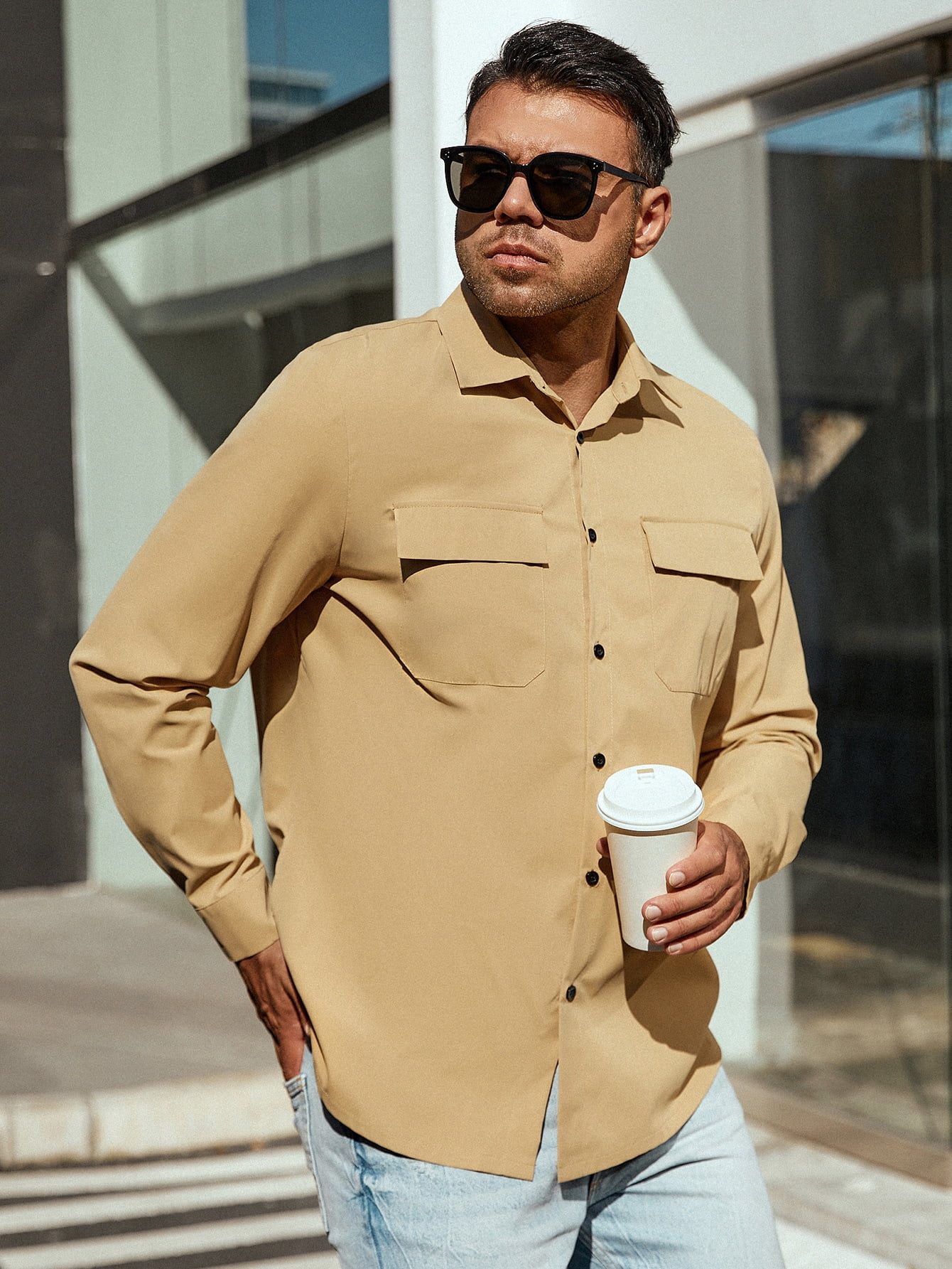 Extended Sizes Men Flap Pocket Shirt 