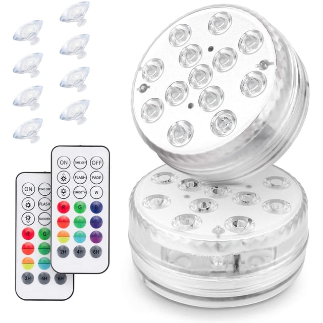 Iluminación subacuática, luces LED impermeables que cambian de color RGB, para jardín/acuario/jarrón/piscina o spa/fiesta, decoración iluminación subacuática con control remoto 2 piezas