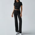 thumbnail image 4 of MSJUHEG Linen Sets for Women 2 Piece Crop Tops Wide Leg Pant Sets Travel Outfits for Women Beach Vacation Clothes for Women 2 Piece Pants Set for Women Summer Summer Work Outfits for Women Black L, 4 of 9