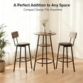 thumbnail image 6 of Demi Bonn 3 Pieces Round Bar Table and Chairs Set Small Dining Table for 2 with 2-Tier Storage & 2 PU Upholstered Bar Stools for Kitchen Dining Room Living Room Bar Cafe Small Space Corner, Brown, 6 of 7