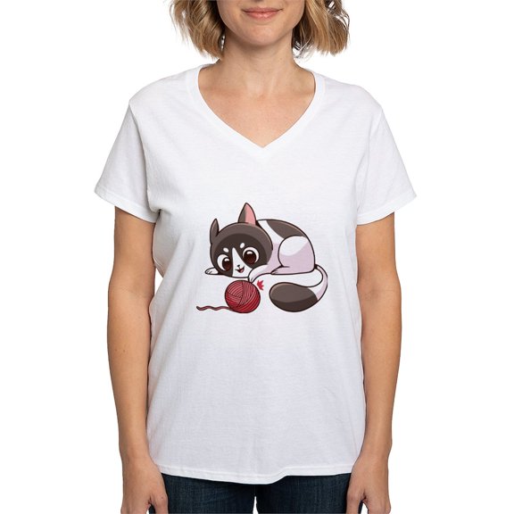 CafePress - Cute Kawaii Cat T Shirt - Womens Cotton V-Neck T-shirt