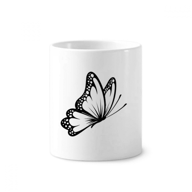 Simple Vintage mariposa en negro Titular de cepillo de dientes de cerámica taza de regalo pluma blanco taza 350ml