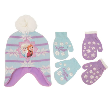 Disney Frozen Hat and 2 Pair Gloves/Mittens Cold Weather Set, Little Girls, 2-7