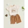 thumbnail image 5 of Toddler Baby Boy Summer Clothes Set 6 12 18 24 Months 2T 3T 4T Tractor Letter Print Short Sleeve T-Shirt Elastic Waist Solid Shorts Outfit Sets, 5 of 9