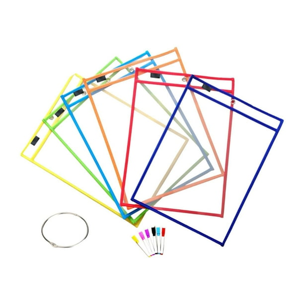 6 fundas de bolsillo de borrado en , protectores de papel transparentes reutilizables con anilla, protectores de hojas de 25 x 35 cm,