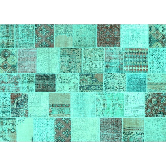 Ahgly Company Machine Washable Indoor Rectangle Patchwork Turquoise Blue Transitional Area Rugs, 8' x 12'