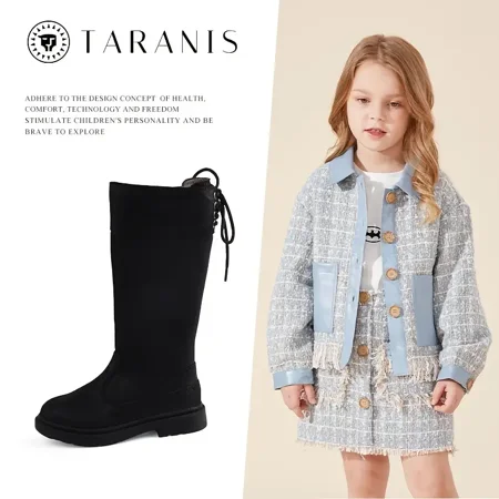 

TARANIS Kids Fashion Comfortable Classic Lace-up Design Knee-high Winter Boots With Zipper For Girls