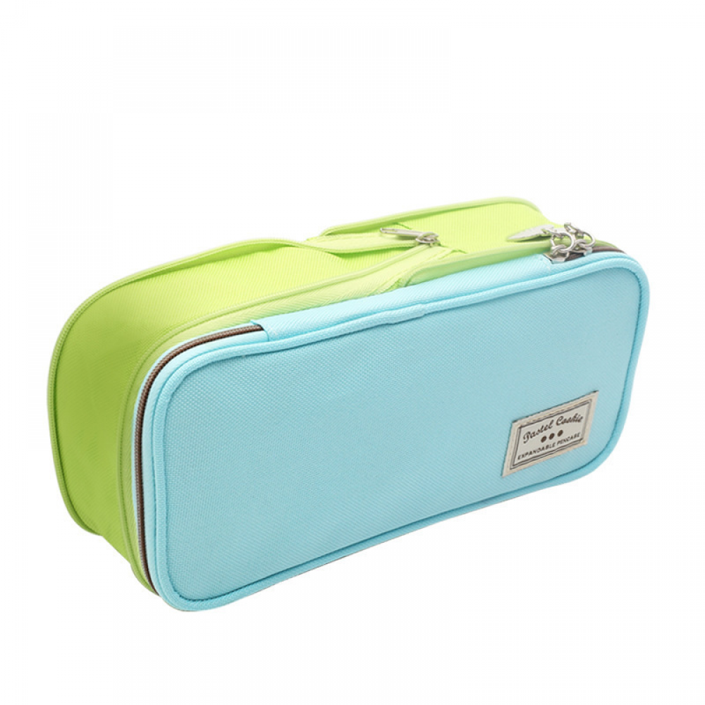 Large-capacity pencil case Japanese kokuyo light color cookies double-layer  nicetomeetyou student stationery storage box（ Green blue） 