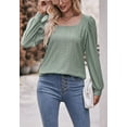 thumbnail image 2 of Solid Color Square Neck Eyelet Long Sleeve Light Blouse for Women Green Medium, 2 of 4