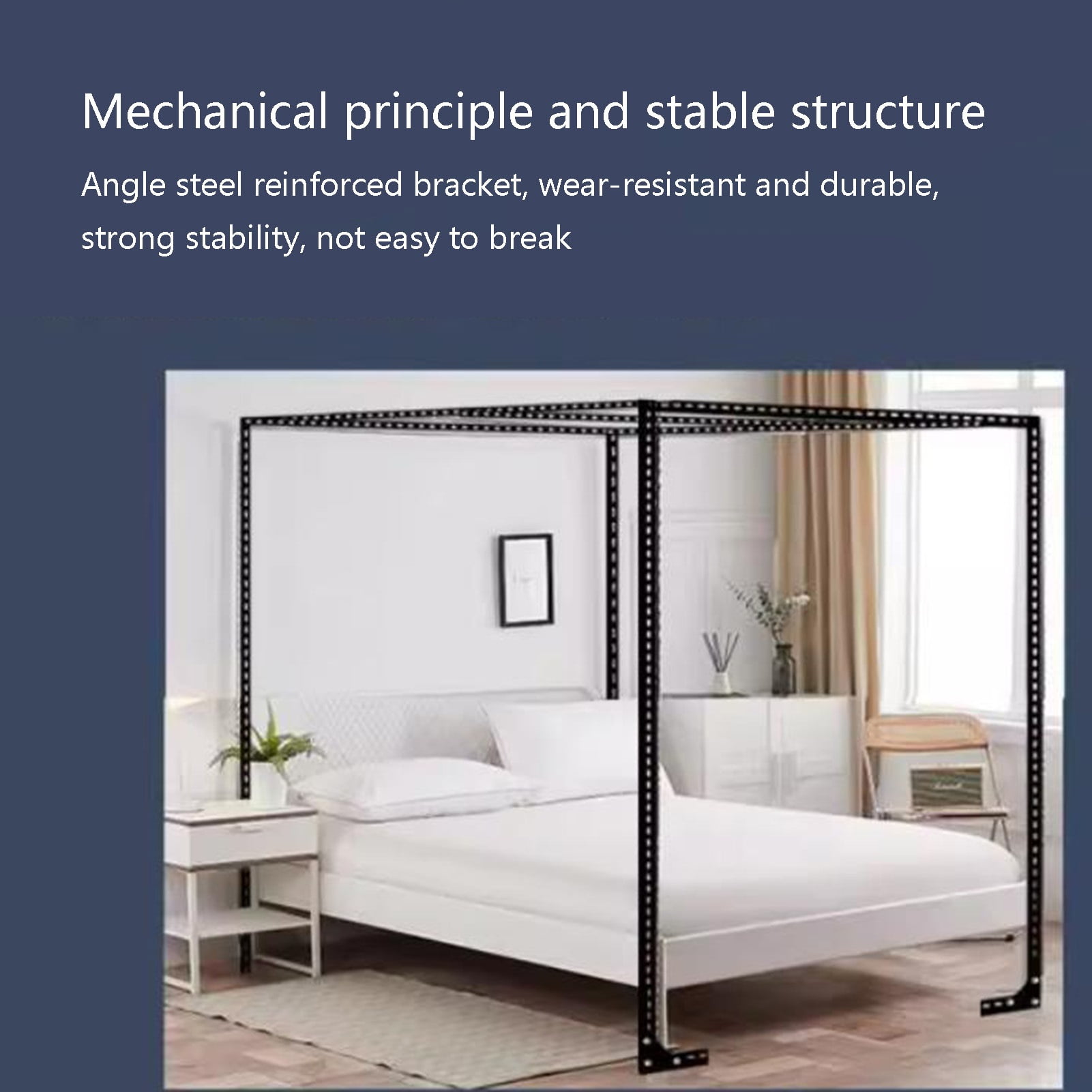 Canopy Bed Frame Bracket, Four Corner Mosquito Net Bracket, 4 Corner Bed Canopy Pole for Twin/Full/Queen/King Size Beds