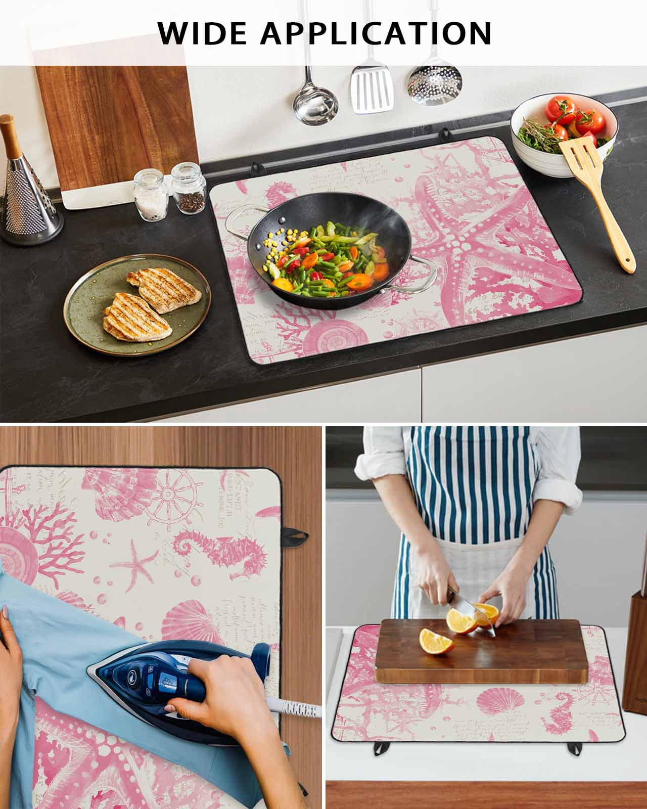 nqOlkjepod Large Induction Cooktop Protector Mat 36"x21", Pink Coastal Starfish Stove Top Covers for Electric Stove, Nautical Beach Conch Seashhells Stove Burner Cover Mats, Glass Top Stove Cover