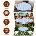 thumbnail image 7 of Blue White Stripe Round Tablecloth, Fitted Table Cover with Elastic for 55"-60" Round Tables, Modern Minimalist Geometric Striped Table Cloth Outdoor Indoor Dinning Party Waterproof Tablecloths, 7 of 7