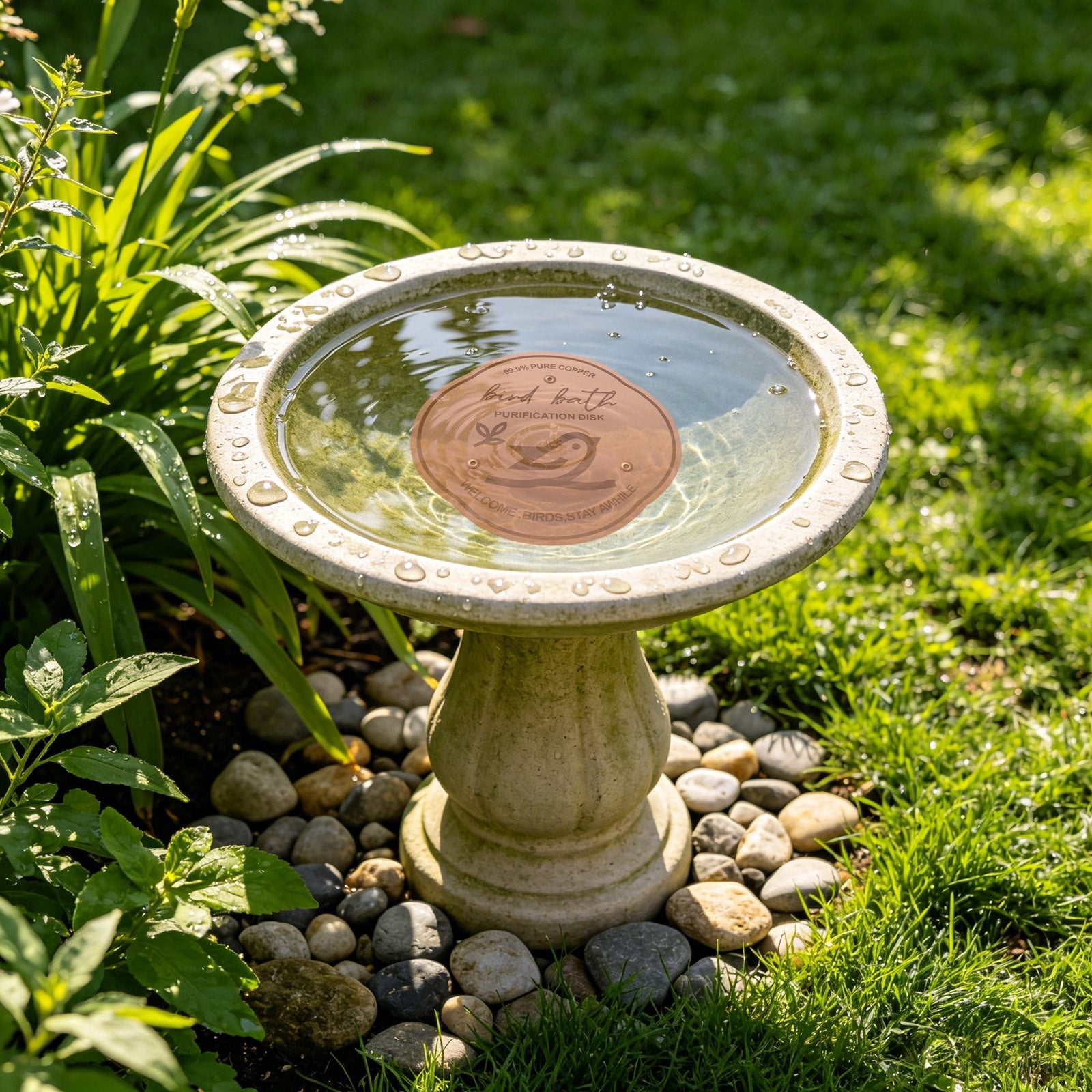 UJMNHYGT Bird Bath Copper Disk, Reinforced Pure Copper Disk for Physical Safe Clean Water All-Season, Universal Fit for Outdoor Birdbaths Bowl with Point Support Bird Bath Solar
