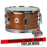 Griffin Snare Drum - Popcorn Soprano Firecracker 10" x 6" Poplar Wood Shell with Hickory PVC - Concert Percussion Musical Instrument with Drummers Key and Snare Strainer Beginner & Professional