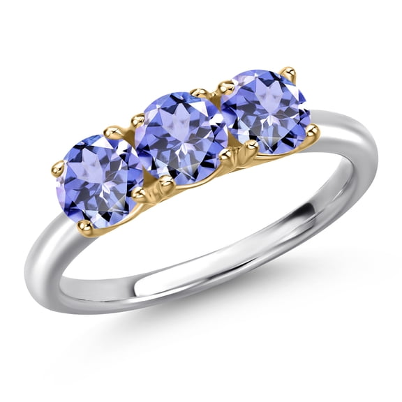 Gem Stone King 10K Two Tone Gold Blue Tanzanite Engagement Ring for Women | 1.38 Cttw | Round 5MM | Gemstone December Birthstone | Size 6