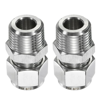 Uxcell 2pcs Compression Fitting 1/2" OD x 1/2" NPT Male Stainless Steel Coupler Adapter