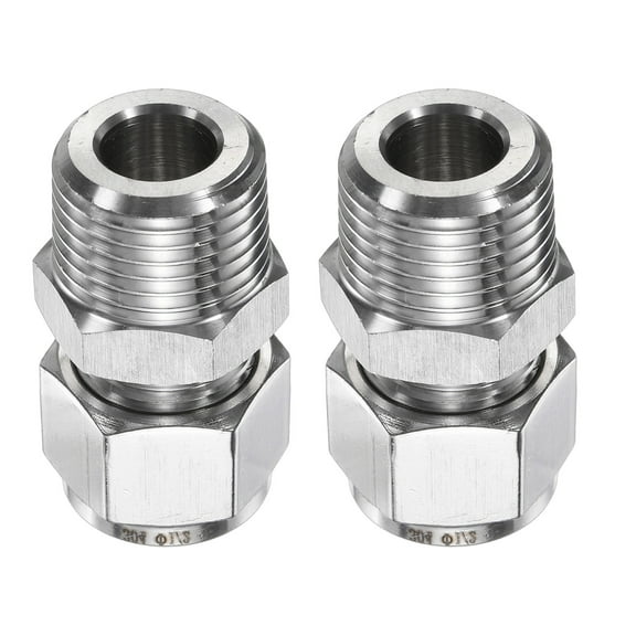 Uxcell 2pcs Compression Fitting 1/2" OD x 1/2" NPT Male Stainless Steel Coupler Adapter