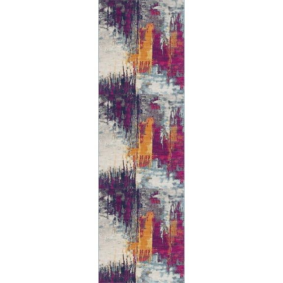 Rug Branch Abstract Mid-Century Modern Purple Orange Indoor Runner Rug - 2x15