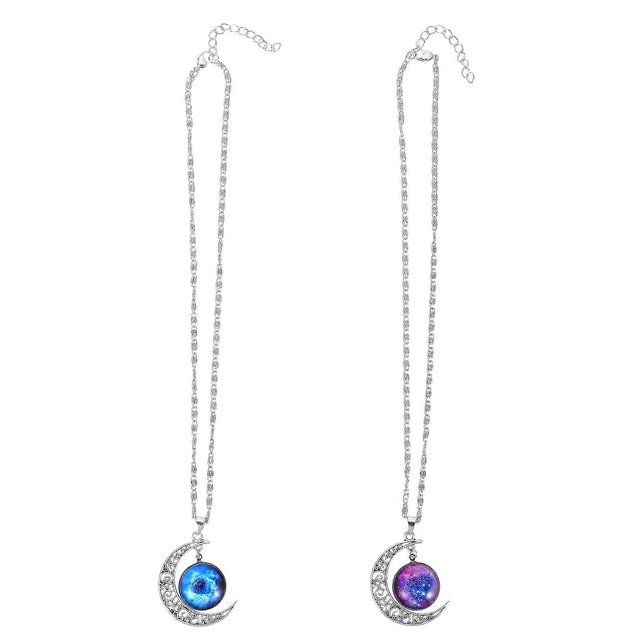 2pcs Moon Gems Necklace Stylish Pendants Moon Shape Necklace for Women