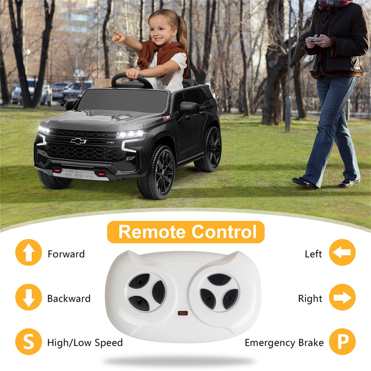 CIPACHO 12V Battry-Powered Kids Ride On Car with 2.4G Remote Control, Dual Drive Electric Ride, HL588 Chevrolet Tahoe SUV Gifts for Children Boys, Black CIPACHO 12V Battry-Powered Kids Ride On Car with 2.4G Remote Control, Dual Drive Electric Ride, HL588 Chevrolet Tahoe SUV Gifts for Children Boys, Black