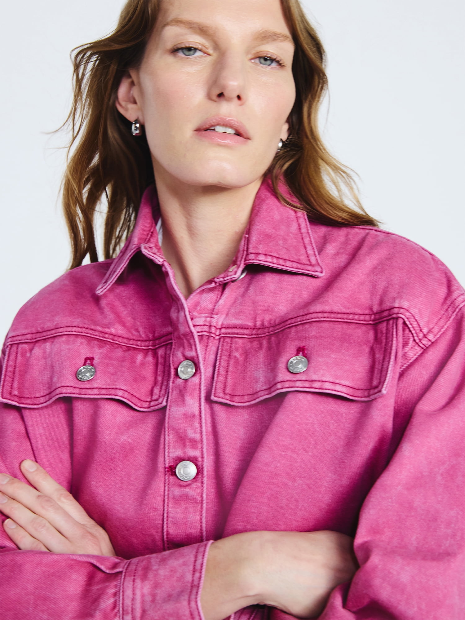 Scoop Women’s and Women’s Plus Oversized Cotton Denim Shacket, Midweight, Sizes XS-4X