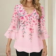 thumbnail image 5 of Womens Tops Ruffle 3/4 Sleeve V-Neck Floral Pritned Dressy Casual Chiffon Blouses Tops, 5 of 7