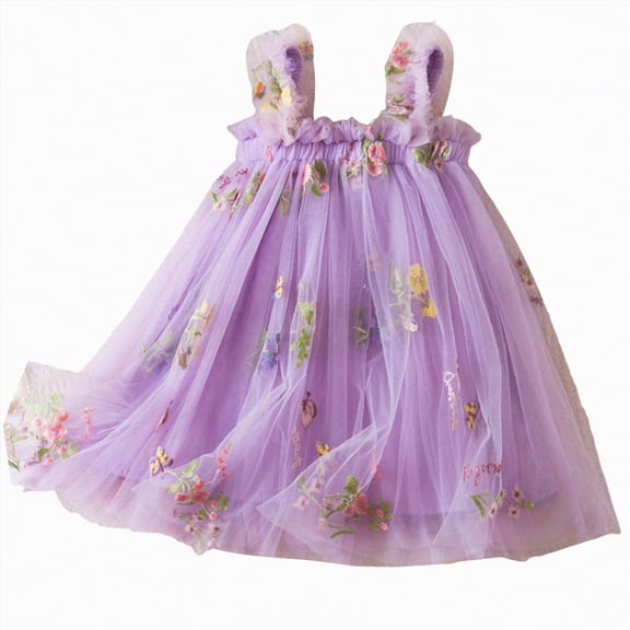 Toddler Summer Dress Baby Girl Strap Floral A Line Princess Dresses Sleeveless Beach Butterfly Dress for Toddler Girl