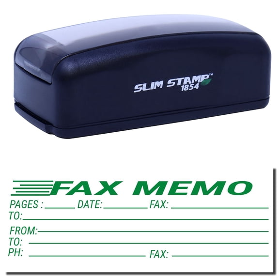 Large Pre-Inked Fax Memo Stamp, Slim 1854, Ultra Slim Design, Impression Size 1-13/16" by 2-1/2", Up to 25,000 Impressions - Green Ink