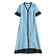 thumbnail image 4 of YuXingFu Boho Dresses for Women Maxi V-Neck Plus Size Womens Dress 1/4 Sleeve Solid Color Long Casual Summer Blue XXL, 4 of 7