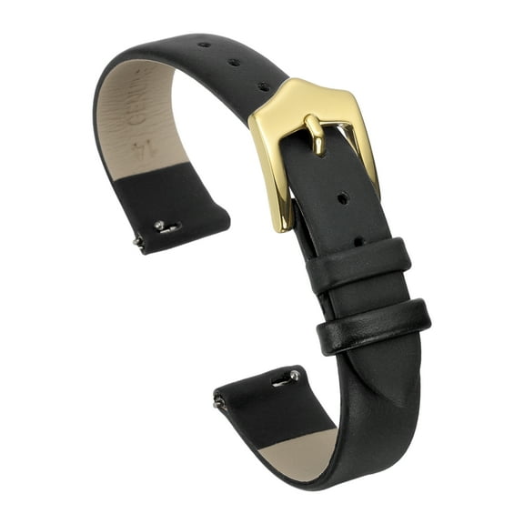 Uxcell 14mm Black Genuine Leather Watch Bands with Gold Buckle for Women