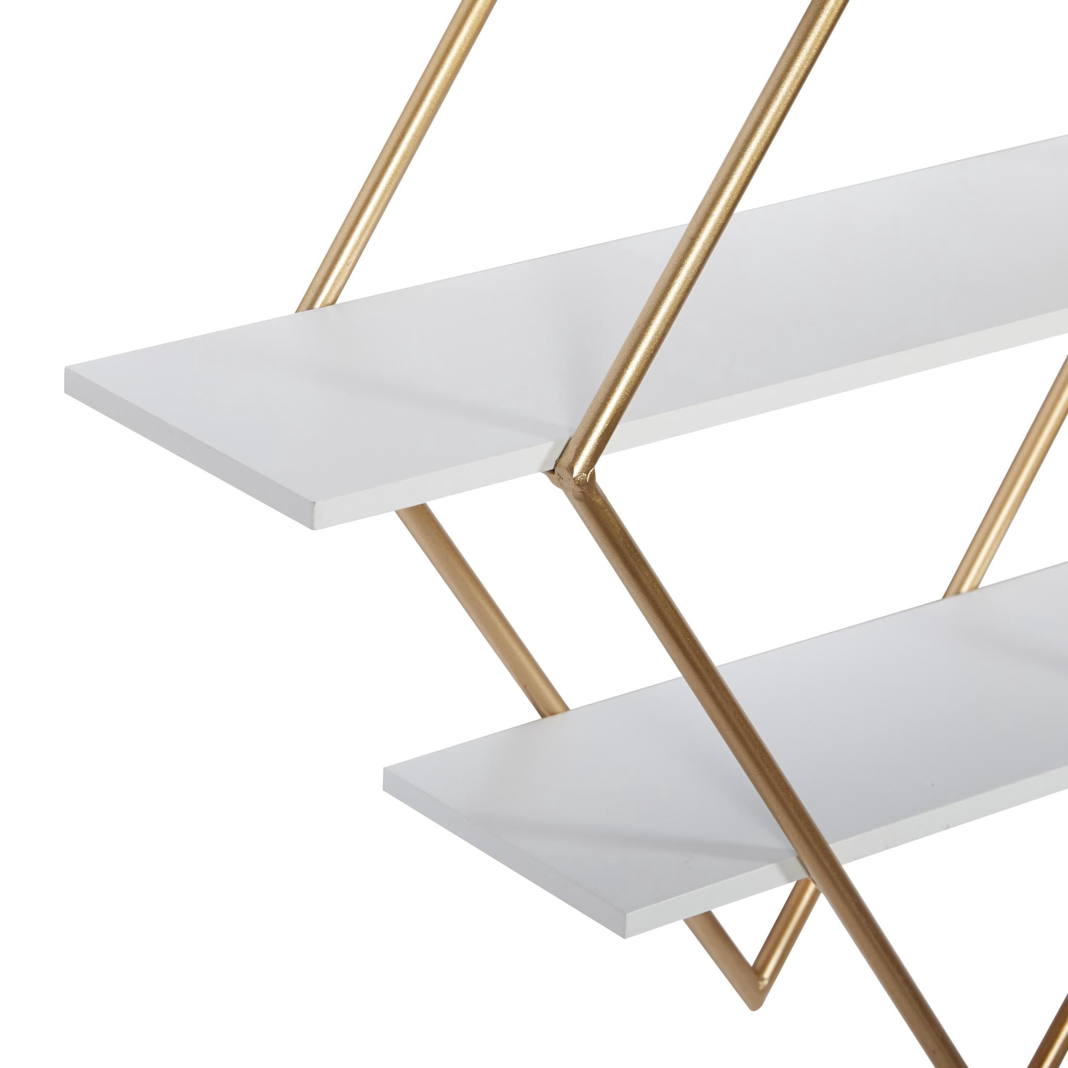 DecMode 20" x 6" 3-Tier Gold Geometric Wall Shelf with Diamond Shape