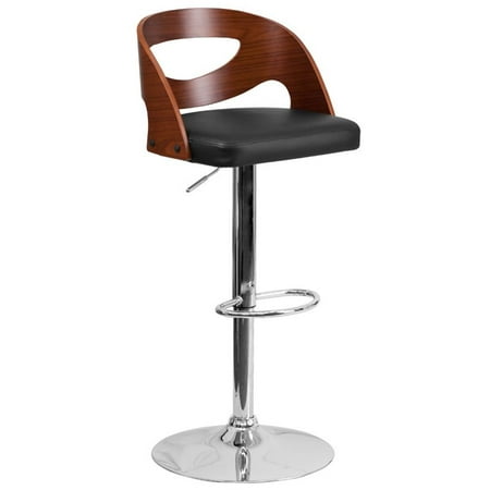 Flash Furniture Walnut Bentwood Adjustable Height Barstool with Black Vinyl Seat and Cutout Back