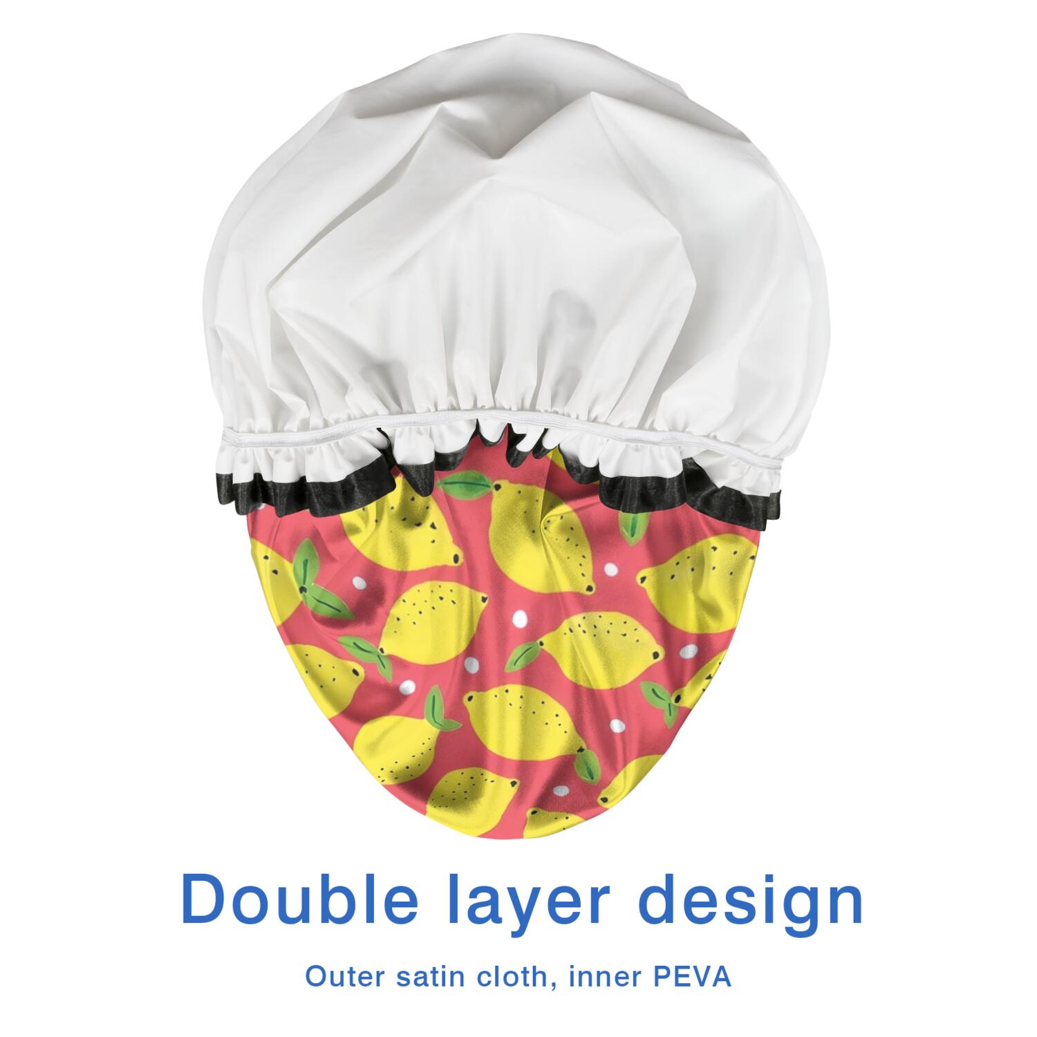 Shower Caps,Yellow Lemon Fruit Dots Red Pattern Waterproof Shower Cap for Women 4 Pieces,Double Reusable Hair Cover for Shower PEVA Elastic Stretch Hem