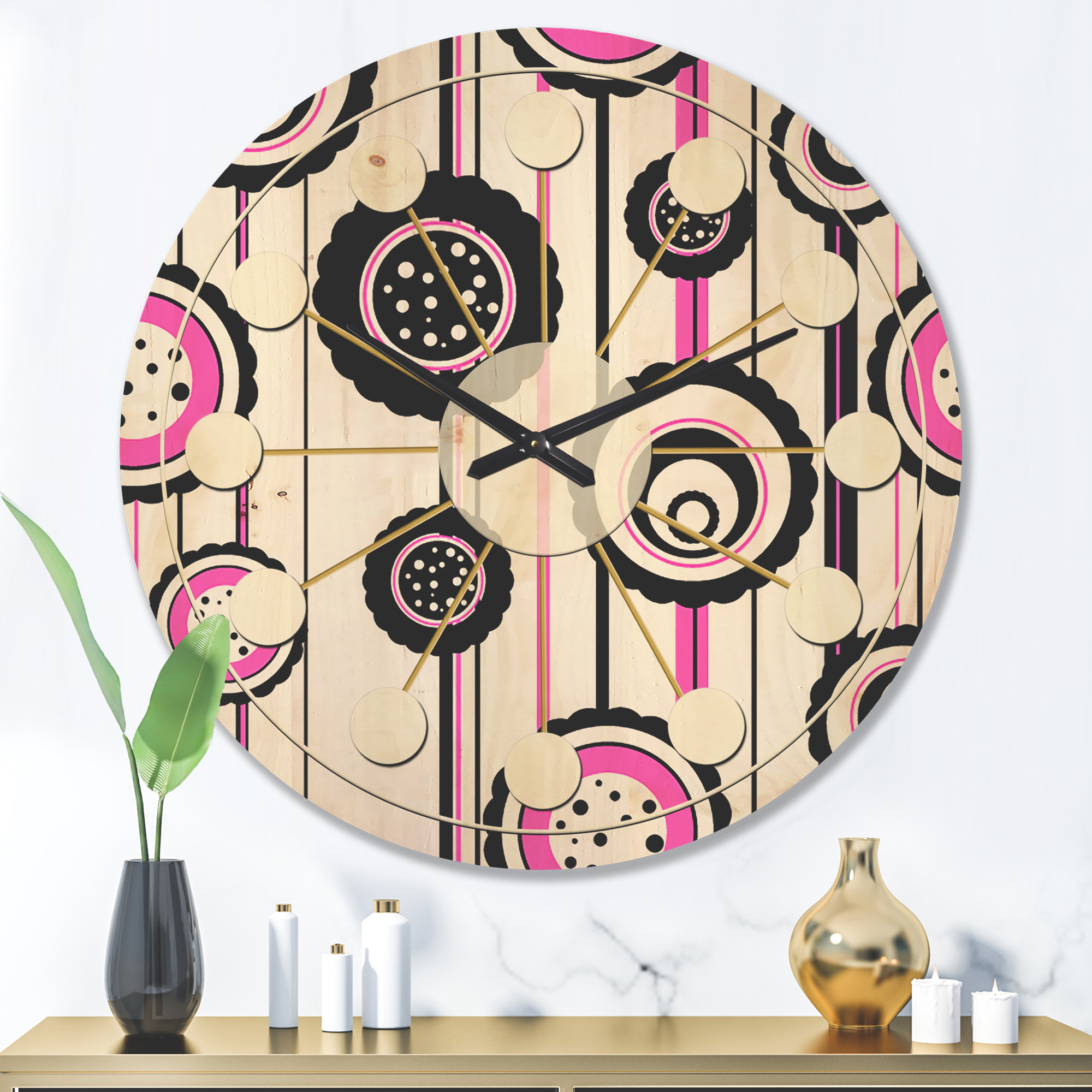 Designart 'Circular Retro Pattern' Mid-Century Modern Wood Wall Clock