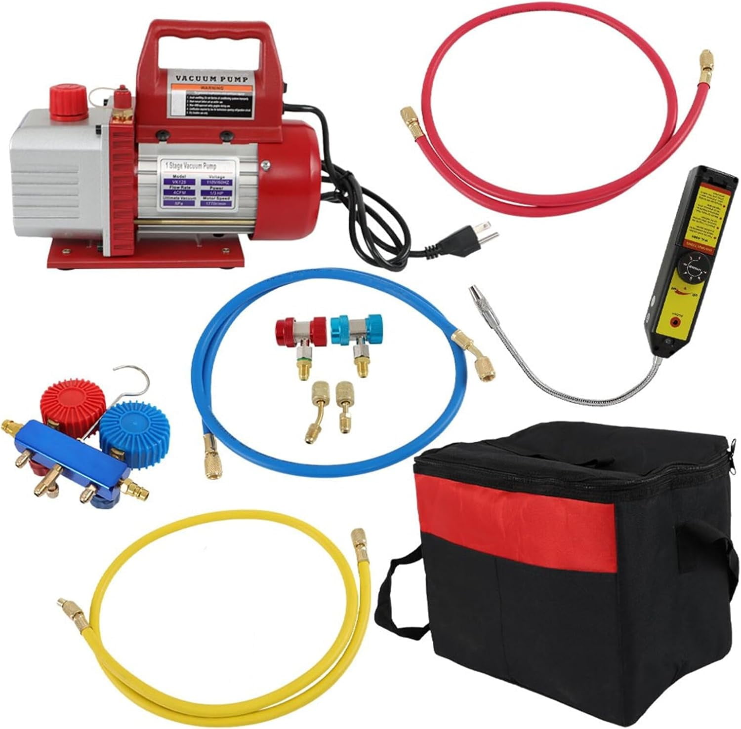 Vacuum Pump 110V 4CFM 1/3HP Single Stage Air Vacuum Pump with Gauge Kit Fit for Air Conditioning Installation and Maintenance