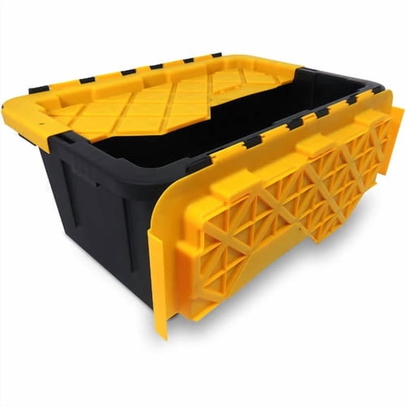 Homz Durabilt® 15 Gallon Flip Lid Tough Container, Black Base with Yellow Lid, Set of 6