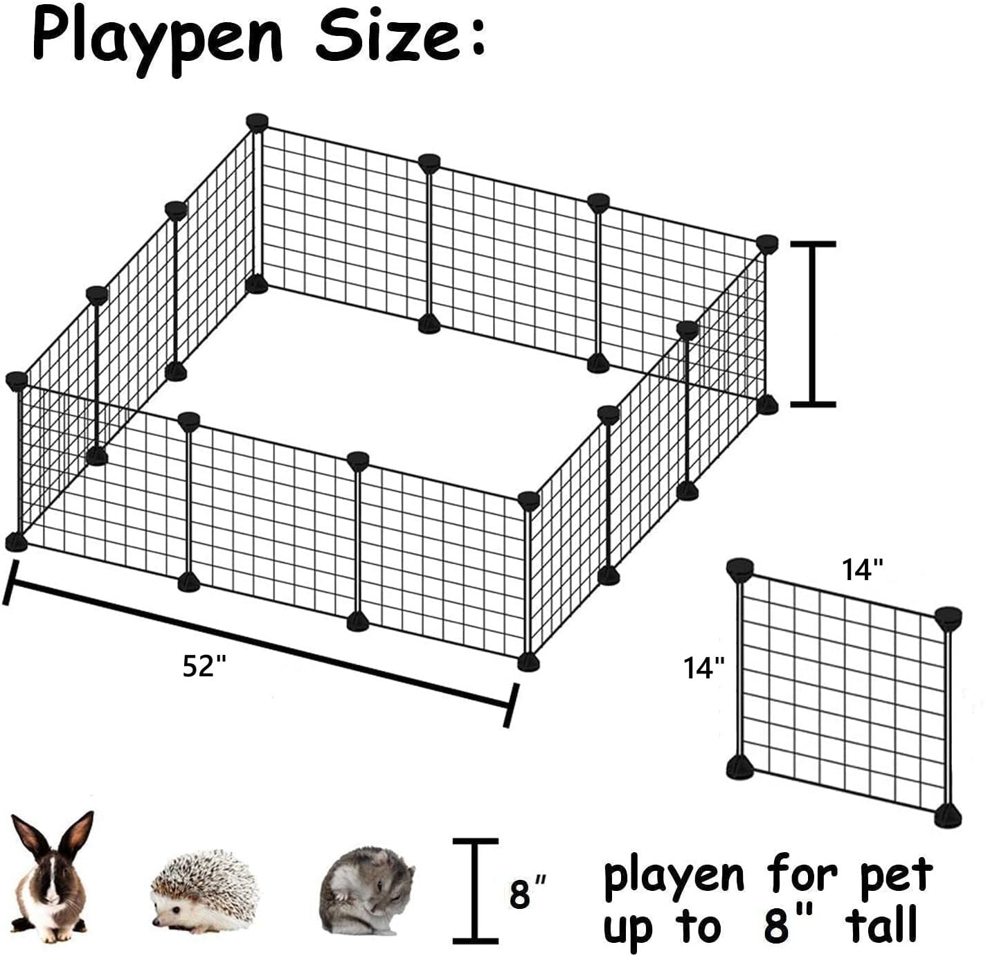 Pet Playpen, Small Animals Supplies, 12 Panels Exercise Playpens Cage, Grids Portable Yard Fence Indoor, Ideal for Guinea Pigs, Puppy Pet Products, DIY Metal Yard Fence, 14" × 14" Black