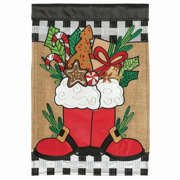 Magnolia Gardens M011451 13 x 18 in. Santa Boots Burlap Double Applique Garden Flag