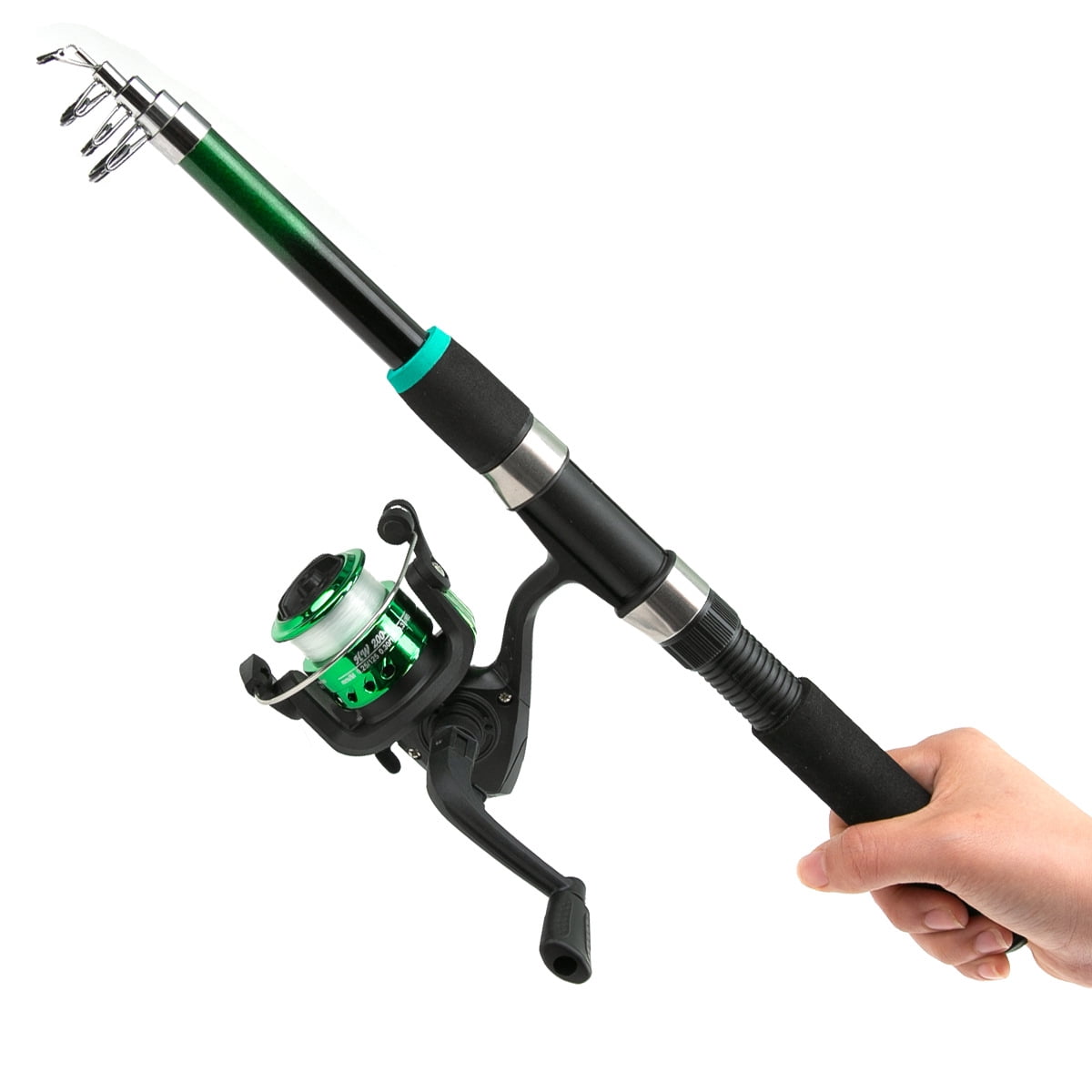 Kids Fishing Pole Set with Full Starter Kits Portable Telescopic Fishing Rod and Spincast Reel Cambos with a Fishing Net for Boys Girls and Youth - Green