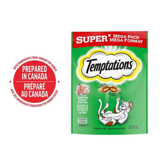 Gâteries pour chats Temptations saveur de poissons et fruits de mer, tendres à l'intérieur, croquantes à l'extérieur 350 g