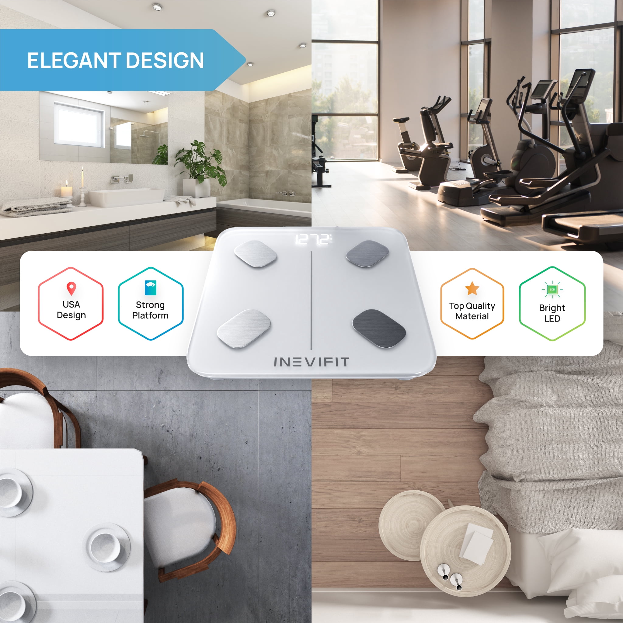 INEVIFIT Smart Body Fat Scale with Bluetooth and Free INEVIFIT APP - White