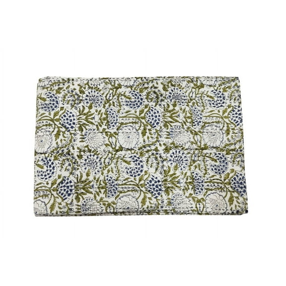 Indian Hand Block Print Vintage Kantha Quilt Bedspread Throw Cotton Blanket Bedding Vintage Gudari Floral Print