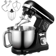 Stand Mixer with Double Hook, 6 Speeds, 5.5Qt Stainless Steel Bowl, Beater and Whisk Black