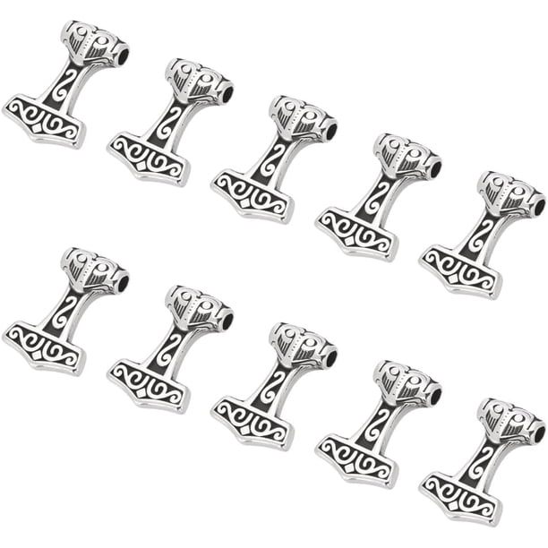 10 colgantes de acero inoxidable de 3,5 mm con nudo de martillo de Thor, colgantes de plata para pulseras, collares, joyas y manualidades.