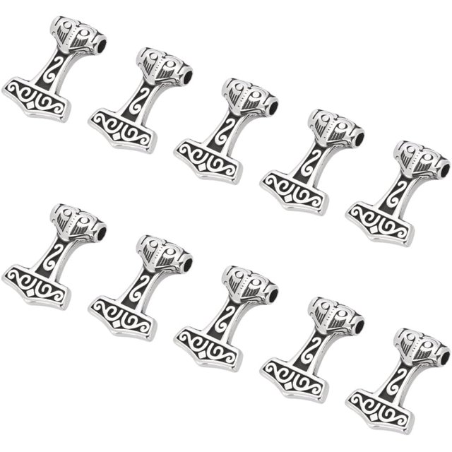 10 colgantes de acero inoxidable de 3,5 mm con nudo de martillo de Thor, colgantes de plata para pulseras, collares, joyas y manualidades.